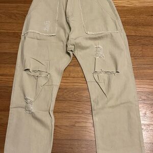 NWOT Pol High Waisted Cropped Distressed Sand Beige Pants